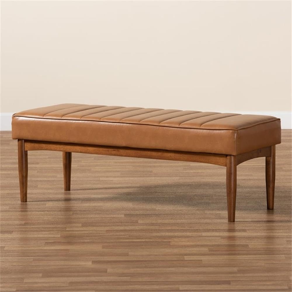 BOWERY HILL Tan and Brown Finished Wood Dining Bench