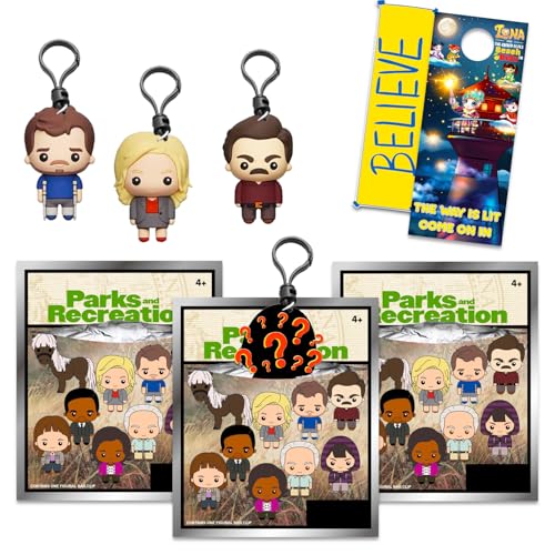 UNIVERSAL ALL-ACCESS Parks and Recreation Blind Bags Party Favors 3 Pack - Bundle with 3 Keychain Mystery Figures Plus Bookmark, More | Parks and Rec Bag Clips for Adults
