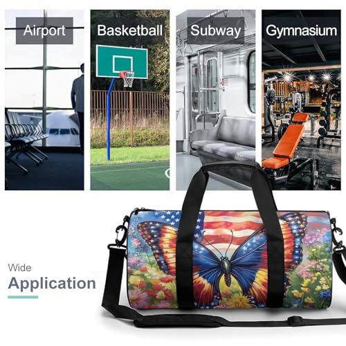 U.S Flag Butterfly Flower Gym Bag Travel Duffel Bag Lightweight Carry On Weekender Bag Tote Bags for Women Men3