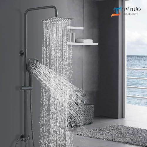 TVTIUO Schwarzes Duschset mit Handbrause, Quadratische Kopfbrause, Verstellbares Duschset, Schwarze Kopfbrause, Edelstahl, für Badezimmer