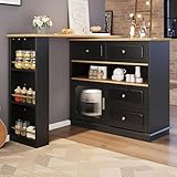 LARFOEK Ausziehbarer Bartisch 360° Drehbarer Esstisch Stehtisch Bistrotisch mit Stauraum, Moderner Tisch für Esszimmer und Küchen, 125-181 × 39 × 104,5cm, Schwarz (Schwarz)