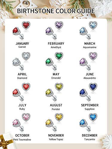 Chicsilver 7Mm Heart Cut Created Purple Alexandrite June Birthstone Stud Cubic Zirconia Cz Halo Earrings 925 Sterling Silver Hypoallergenic Earrings For Women #TOP6