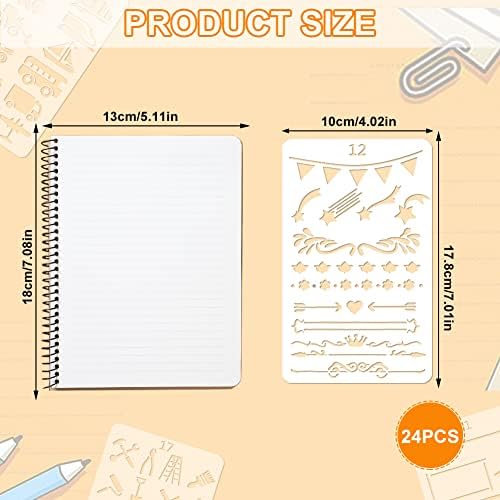 24PCS Bullet Stencils - Drawing Stencil - Reusable Washable Cut Plastic Painting Templates for DIY Wall Furniture Crafts Art Photo Card Notebook Scrapbook Child Journal Stencil Set