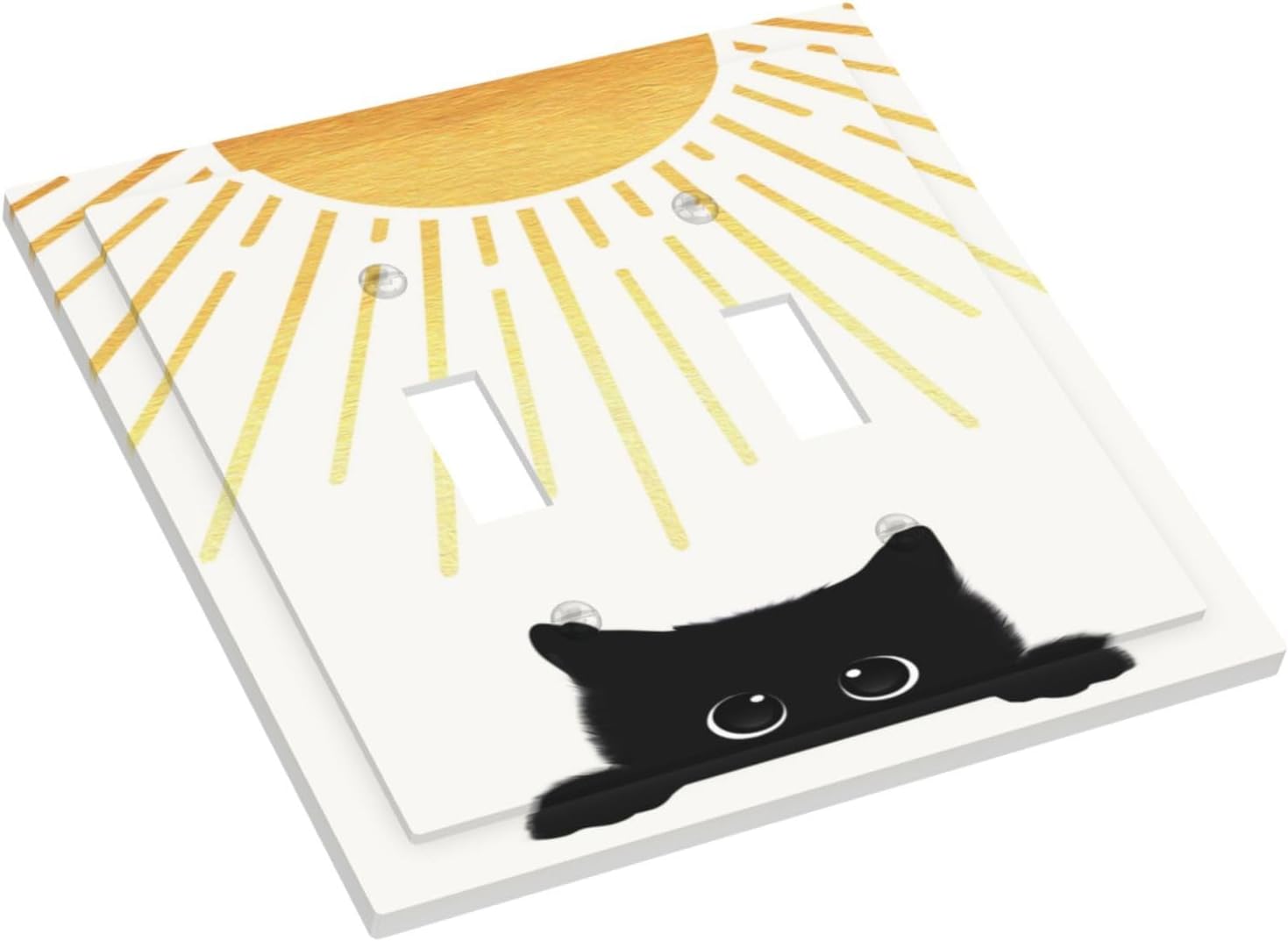 Decorative Light Switch Cover Plate Funny Black Cat Gold Sun 2 Gang Outlet Covers Double Toggle Wall Plates for Electrical Outlets Switch Plate Covers Faceplate for Bedroom Home Decor image 3