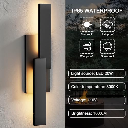 LamQee 24 Inch Aluminum Modern Outdoor Wall Light, 3000K 1000LM 20W Integrated LED, Matte Black Exterior Lighting Fixtures IP65 Waterproof Contemporary Outside Sconce for House Porch Patio Garage Door by LamQee - Used condition - Image 4