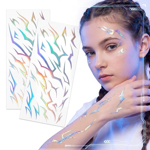 2 Sheets Demon Movies Hunters Temporary Tattoos, Mystic Rune Symbol Makeup Stickers Fake Tat Stickers, for Birthday Cosplay, Glow Party, Halloween