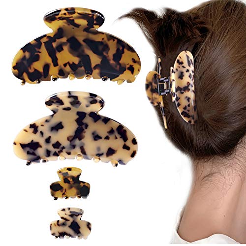 4 PCS Large Tortoise Shell Hair Jaw Clips, Hair Claw Clips , Cellulose Acetate Hair Clucher, French Design Hair Clamps by Nspring