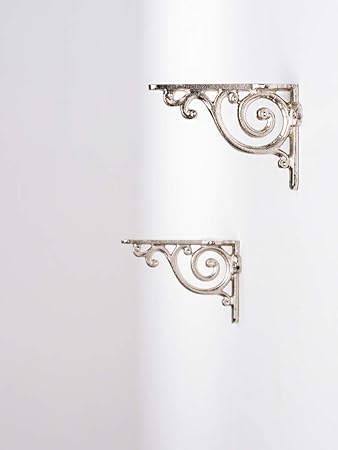Casa D cor Metal Sylvan Stencil Wall Bracket for Shelves, Silver - Set of 2