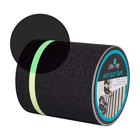 Anti Slip Traction Tape with Glow in Dark Green Stripe, 6 Inch x 33 Foot - Best Grip, Friction, Abrasive Adhesive for Stairs, Tread Step, Indoor, Outdoor, Black (6" x 33') Cover