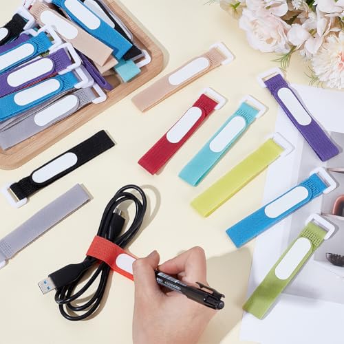 INTERWARM 80Pcs Cable Ties Reusable with Write-on Label, 8.5inch Cord Ties Adjustable Cord Straps Wire Organizer Hook and Loop Straps with Buckles for Stuff Indentification, 10 Colors by INTERWARM - Image 3
