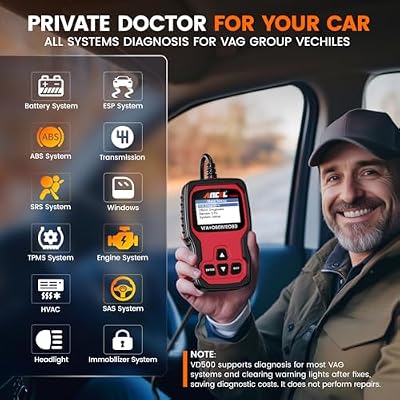 ANCEL VD500 OBD2 Scanner Diagnostic Tool for Volkswagen VW Audi Skoda Seat Diagnosis Check Engine Light EPB ABS SRS Code Reader Oil Throttle Position Adaption Brake Pad Reset