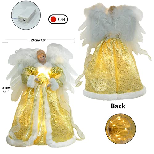 Anjo Árvore de Natal Topper Iluminado | Ornamentos do anjo do Natal do ouro,Suprimentos de topo de á