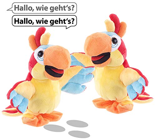 Playtastic Nachsprechender-Papagei: 2er-Set sprechende Plüsch-Papageien mit Mikrofon, sprechen nach, 22 cm (bunter Papagei)