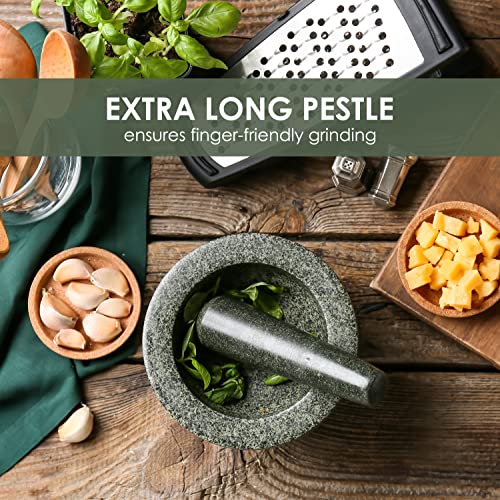 Kyonan Kyonano Mortar And Pestle Set With Bamboo Base, Guacamole Bowl, 100% Natural Granite, Stone Grinder For Spices, Extra Large Pestle Heavy & Durable, Molcajete Bowl, 1.4 Cup Capacity #TOP4