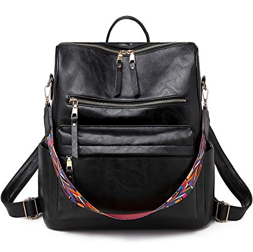 Women's Fashion Backpack Purse Multipurpose Handbags and Shoulder Bag PU Leather Ladies Girls Satchel bag (Black)