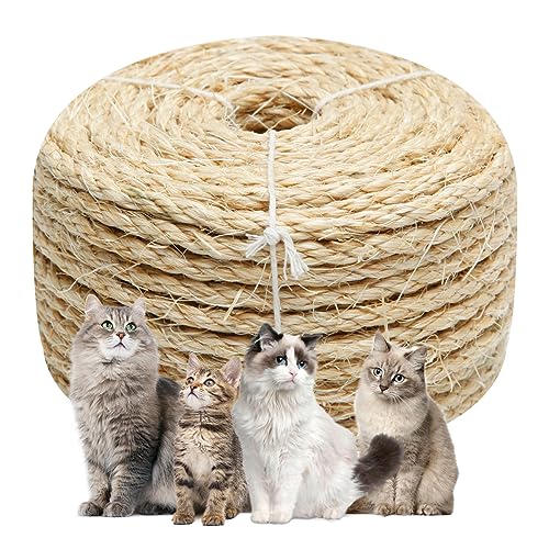 Cat Natural Sisal Rope 1/4 Inch 6mm 98-Feet for Cat Scratching Post Tree Tower Replacement Repair and Replace, DIY Hemp Twine Rope for Cat Scratching Furniture Window Perch and Crafts Gardening by Juomid - Used condition - US$14.66
