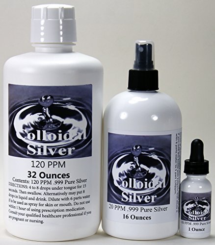 PHP 32 FL Oz 120ppm Colloidal Silver + 16 Fl Oz 20ppm Colloidal Silver Spray + Free 1 Oz 120ppm Colloidal Silver Dropper. Lab Tested.