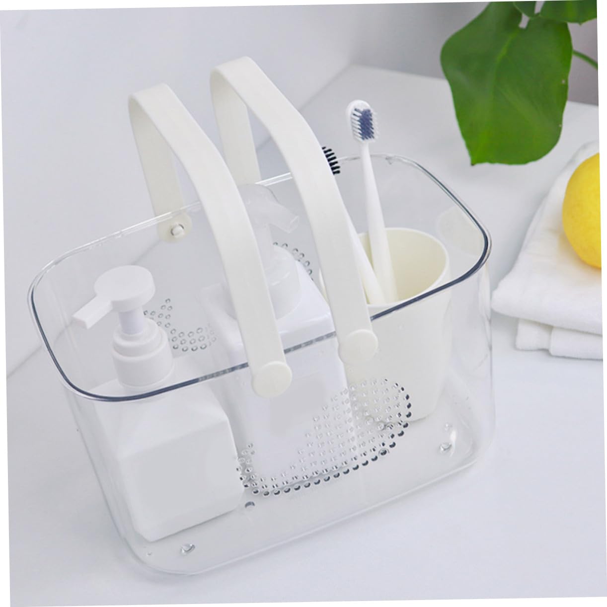 Cesta de Plástico con Asa para Baño, Color Claro, Cesta de Drenaje | Baño Cestas, con Diseño de Drenaje y Asas Ergonómicas, Gran Capacidad para Jabón y Gel de Ducha