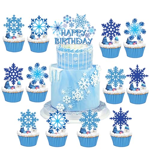 25PCS Snowflake cake Party Supplies,frozen Birthday Party Cupcake Toppers for Kids Gift Birthday Party Favors Kid\'s Birthday Party cake Decoration Supplies (25pcs Snowflake)