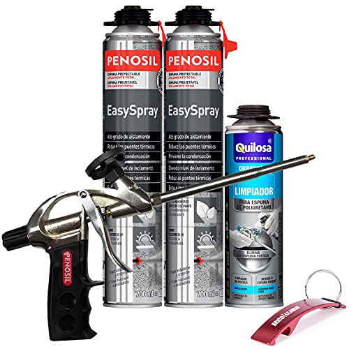 Espuma Proyectable de Poliuretano + Pistola Basic + Limpiador de Espuma Fresca - Llavero Bricolemar de Regalo (Pistola Basic + 2 Espumas + 1 Limpiador)
