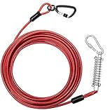 Extra Durable Dog Tie Out Cable with Shock Absorbing Spring, Heavy Duty Rotatable Hook for Yard and...