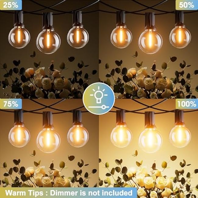 Bomcosy Outdoor String Lights,25 FT LED String Lights for Outside with Shatterproof Dimmable 12+1 Bulbs,Waterproof Connectable Outdoor Lights for Deck,Garden,Backyard,Balcony,Porch,Patio