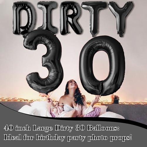 Image of Dirty 30 Balloons Birthday Decorations for Her - Black 40inch Happy 30th Birthday Dirty Thirty Balloons Decorations for Adult for Him (Unsex)