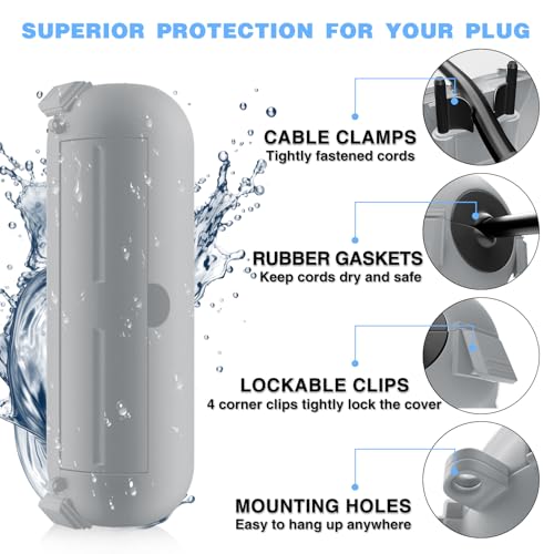 Flemoon [3 Pack] Outdoor Extension Cord Cover Waterproof, Weatherproof Electrical Connection Box for Straight Plug, Outlet, Socket, Halloween, Christmas Holiday Decoration String Light, Light Grey by Flemoon - Image 8