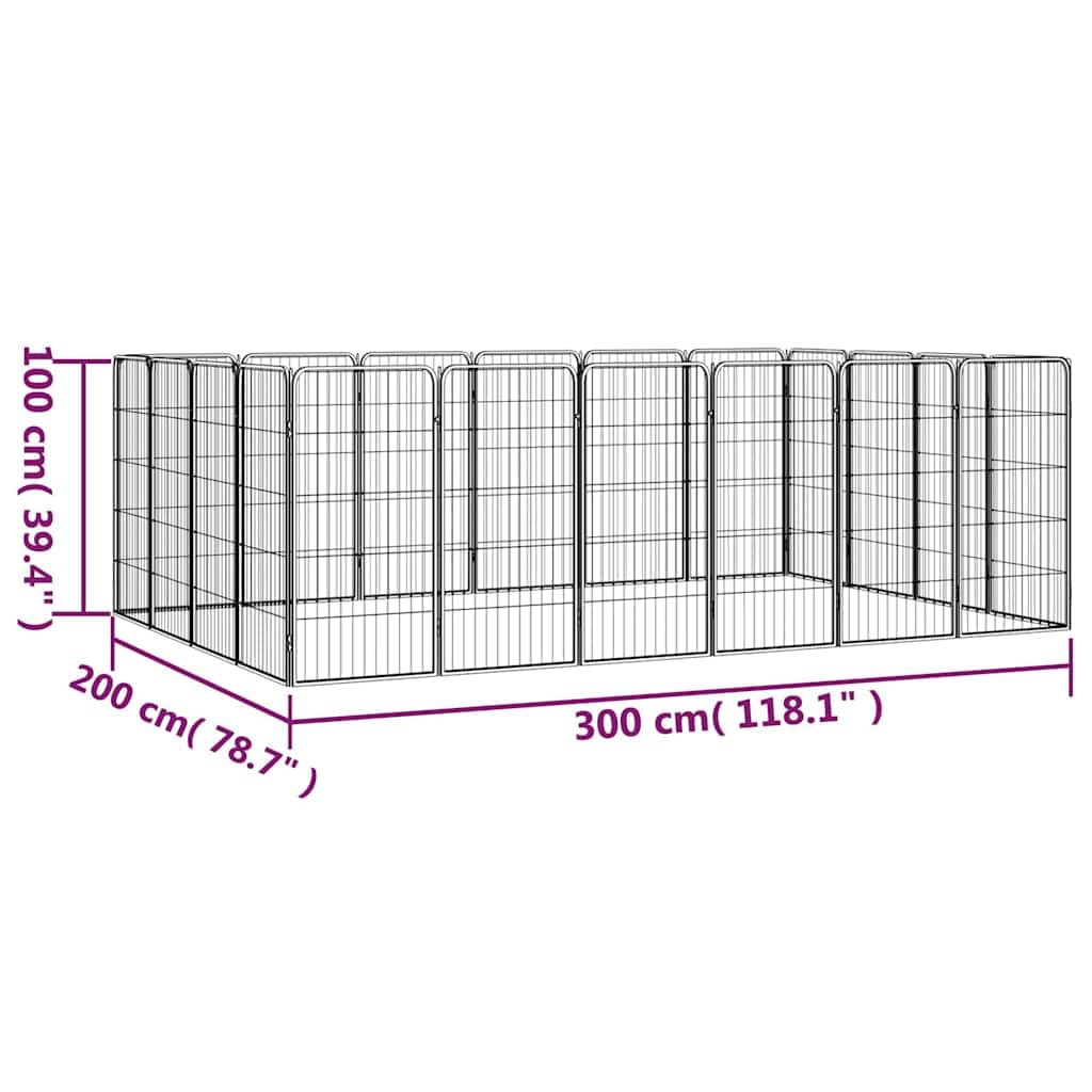 Wybieg dla psów, 20-częściowy, czarny, 50 x 100 cm, stalowy, odporny na warunki atmosferyczne, ze stabilną kratką, bezpieczną ochroną, łatwy montaż "zrób to sam" do ogrodu, na podwórko, taras