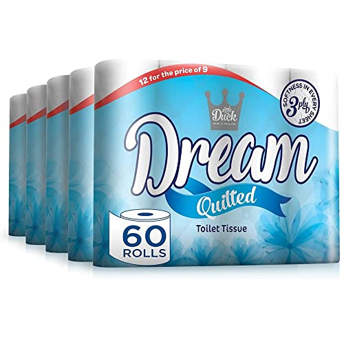 Karrma 3 Ply Quilted Toilet Tissues Rolls Super Soft, Strong & Sustainable Bathroom Tissues Toilet Paper Rolls 145 Sheets per Roll - 60 Toilet Rolls, White