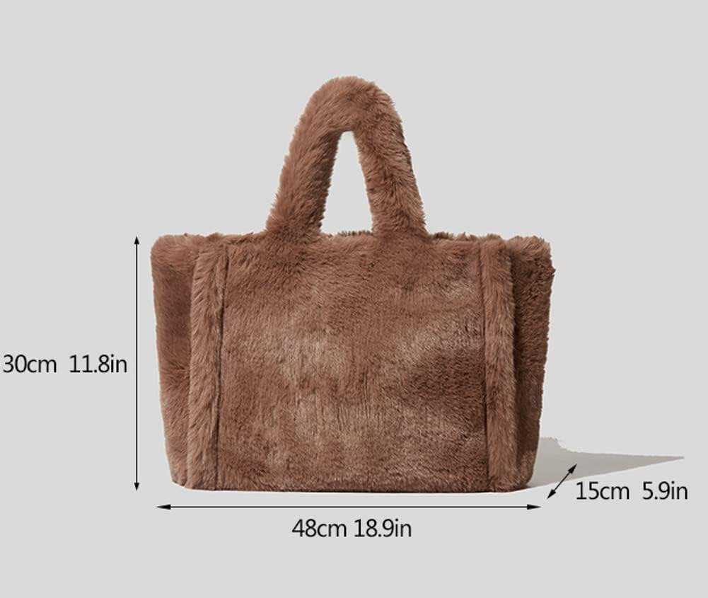 Women Tote Bag Fluffy Faux Fur Handbags Large Capacity Shopping Shoulder Bag Furry Clutch Handbag - Image 7