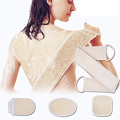 Luffaschwämme Rückenschrubber FEIGO Rücken Gurt 70x8x28cm Badeset Luffa Handschuhe Luffa Pad Natur Biologisch Abbaubar Schwamm für Duschen, Körperpflege, Massage, Peeling, Durchblutung Cover
