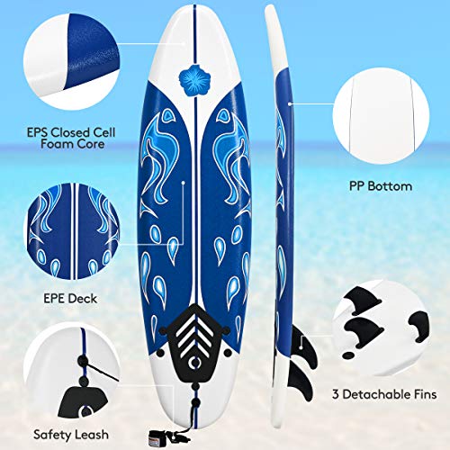 image for Giantex 6' Surfboard Surfing Surf Beach Ocean Body Foamie Board with R