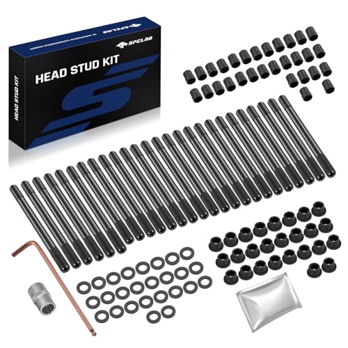 SPELAB Head Stud Replacement Kit Compatible with Dodge 1998.5-Present Cummins 5.9L 6.7L Diesel Cylinder 24V Cylinder Heads with Studs and Nuts, Cylinder Head Stud Assembly Kit
