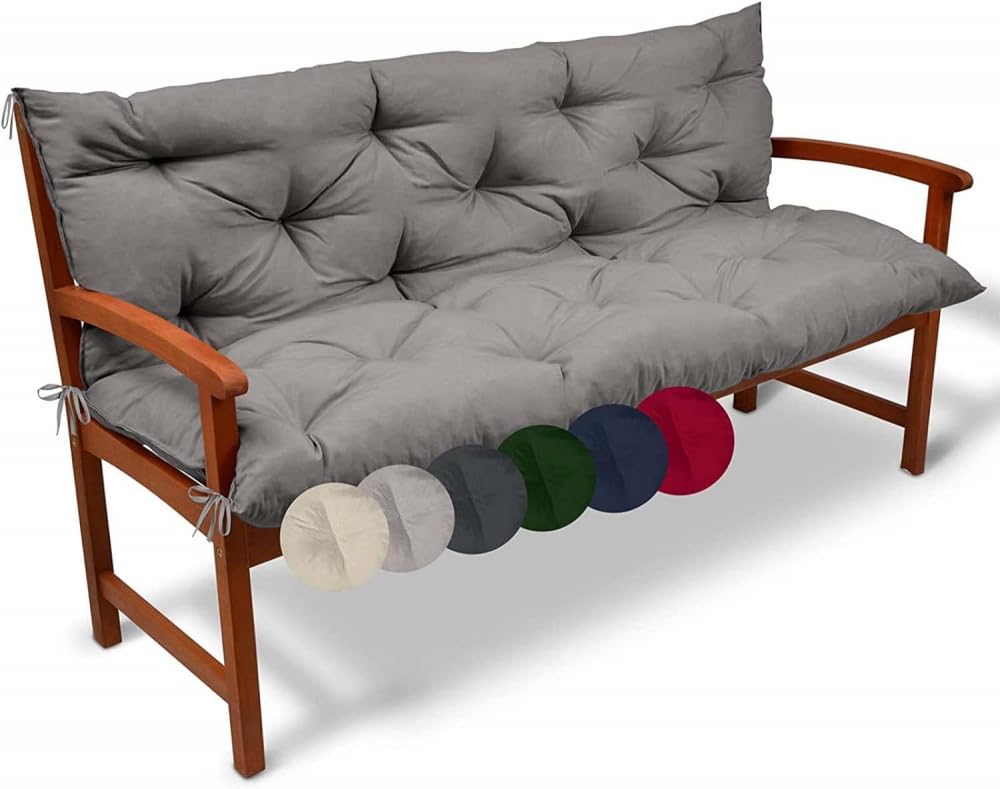 Coussin de banc de jardin imperméable avec attaches et dossier confortable 3 places