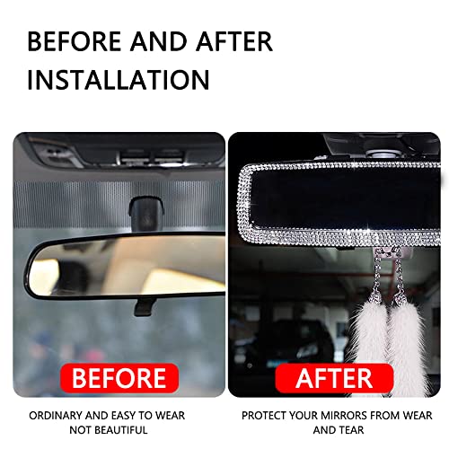 Car rearview mirror accessories, shiny rhinestone car rearview mirror, crystal diamond rearview mirror cover for men and women-white…