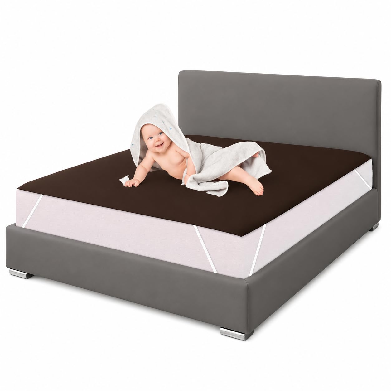 Waterproof Mattress Protector King Size 72x75 Inch Brown-picture-11