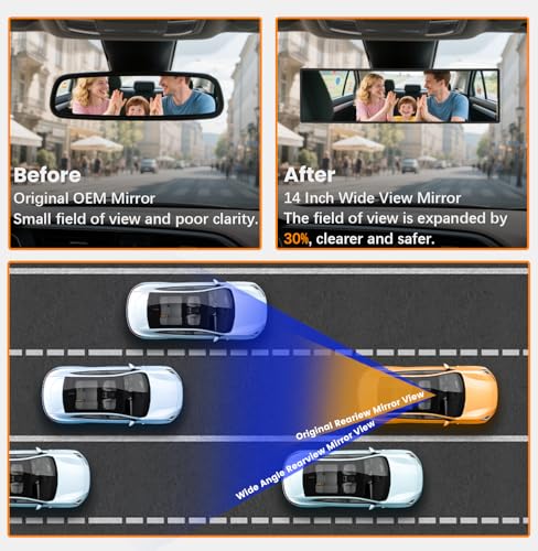HmmtyRack Rear View Mirror, Chrome Anti-glare Panoramic Rear Mirrors Universal 14 Inch Convex Car Interior Clip on Extra Big Wide Angle Rearview Mirror Extender to Reduce Blind Spot for Car SUV Trucks by HmmtyRack - Image 3