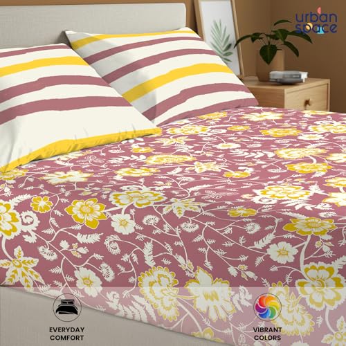 Image of Urban Space 144 TC Divine 100% Cotton Bedsheet for King Bed, Cotton Bedsheet with 2 Pillow Covers (Size 108 x 108 inches, Viola Muddy Pink, King Size)