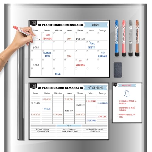 DESK GLOBAL - Pack 2 Calendario Magnético para Nevera Mensual y