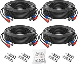 ZOSI 4 Pack 60Feet 18m 4K 8MP 5MP 1080P All-in-One CCTV Video Power Cables, BNC Extension Security Wire Cord for Video Surveillance Camera DVR System With BNC RCA Connector and 100pcs Cable Clips