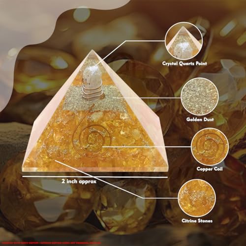 Image of Citirine Crystal Pyramid | 2 Inch | Feng Shui & Vastu Correction | Crystal Pyramid for Positive,Meditation, Health, Good Luck | Home & Office Decor | Gift | Study Table