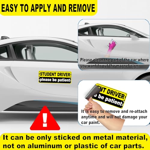 Image of Student Driver Magnet for Car, New Driver Magnetic Vehicle Sign, Reflective Safety Warning Sticker Magnet Sign for Girl, 9.8 inch x 3.5 inch (Yellow-Black- 2 Pack)