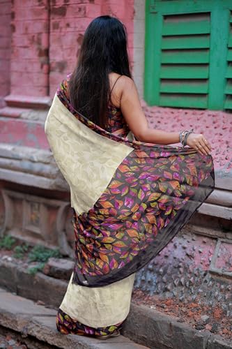 Image of MIRCHI FASHION Saree for Woman Chiffon Geometric and Leaf Printed | Lightweight Daily Regular Use Comfortable Women's Sari with Blouse Piece (Available in 15 Designs)