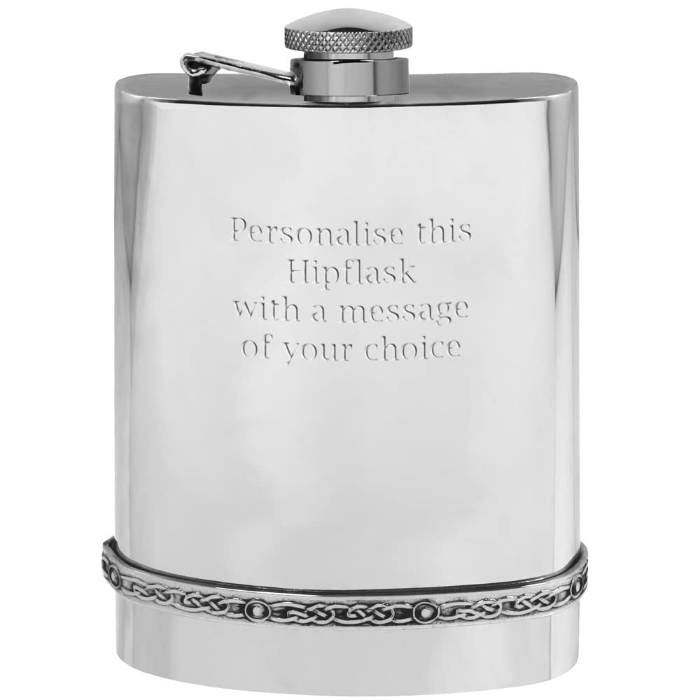 English Pewter Company Sheffield, England Women's Black English Pewter Company Celtic Design Captive Top 6Oz Captive Top Pewter Hip Flask. Personalised With Free Engraving [Ip901ct]