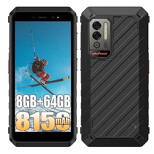 Ulefone Power Armor X11 Pro 8150mAh smartphone robusto com bateria grande, desbloqueado 4GB+64GB Android 12 octa-core telefone robusto, 16MP câmera tripla 5.45" HD+ tela, telefone duplo SIM 4G à prova d'água.