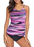 Eternatastic Womens Striped Print Strappy Halter Tankini Top No Bottom Swimsuit M Purple-58