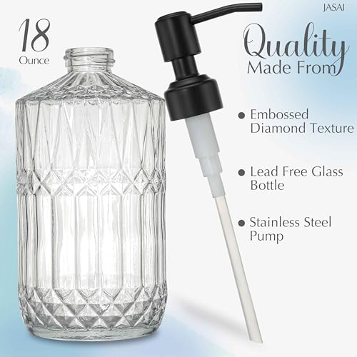 Image of JASAI 18Oz Clear Glass Soap Dispenser with Black Rust Proof Pump