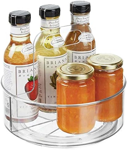 mDesign Deep Plastic Lazy Susan Spinning Food Storage Turntable for Cabinets, Pantry, Refrigerator, Countertops, Kitchen - Portable Spinning Organizer for Spices, Condiments, 9" Round - Clear