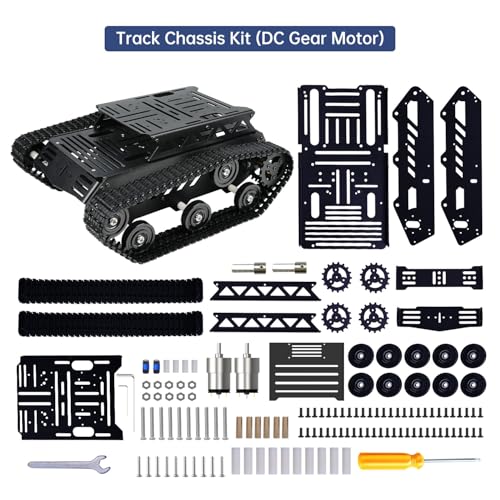 Image of Tank Car Chassis with DC Geared Motor, Shock Absorbing Robot Chassis Full-Metal Robotic Moving Platform Track for Arduino RaspberryPi Microb Jetson DIY Maker Smart Robot Car Learning Kit (Black)